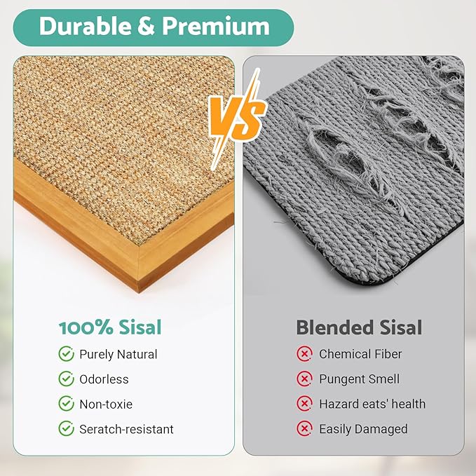 Scratching Pad for Cats, Sisal Cat Scratch Pad for Wall Mounted, Extra Large Cat Scratch Pads for Indoor Cats Kitty, Wooden Scratching Board Scratching Cat Toys Wall Furniture