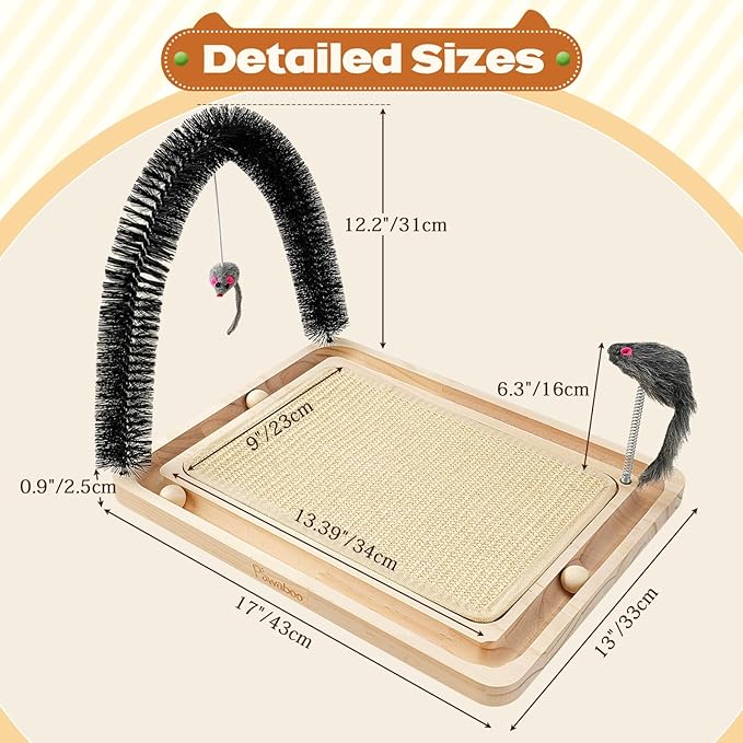 Pawaboo Sisal Cat Scratcher Toy, 16.93"×12.99"×12.20" Cat Scratcher Toy with Ball Track, Wooden Interactive Toys for Indoor Cats Scratch Pad, Cats Chasing Hunting Physical Exercise Toys