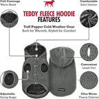 Tuff Pupper Fleece Dog Hoodie Sweater | Teddy Sherpa Outer & Soft Polar Fleece Lining | Adjustable Fit Winter Coat with Hood, Leash Hole, Ribbed Cuffs | for Small Medium Large XL XXL Dogs (Grey, XXL)