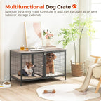 Dog Crate Furniture for 2 Dogs, 43.3" Dog Kennel with Removable Divider, Heavy Sturdy Dog Furniture Style Double Cage for Small Medium Dog, Indoor Pet House End Table, Greige DCHG1201