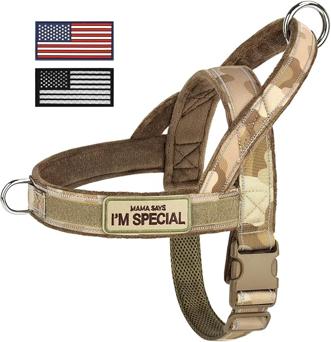 Forestpaw No Pull Dog Harness with Large Handle,Slip on Reflective Vest with Quick Release Buckle,Comfortable Flannel Lining for Medium Large Dogs Walking Training (Includes 3 Patches),Brown Camo M