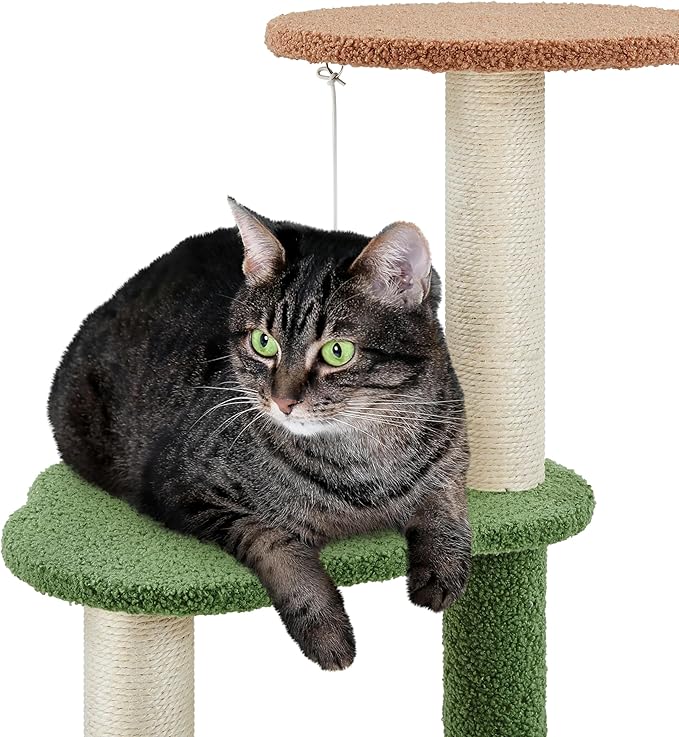 Topeakmart Cat Tree, 42in Pumpkin Cat Tower with Spring Teasing Ball and Leaf Shape Design, Cute Cat Tree with Natural Sisal Scratching Posts, Platform, Condo for Indoor Cats, Green & Brown