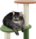 Topeakmart Cat Tree, 42in Pumpkin Cat Tower with Spring Teasing Ball and Leaf Shape Design, Cute Cat Tree with Natural Sisal Scratching Posts, Platform, Condo for Indoor Cats, Green & Brown