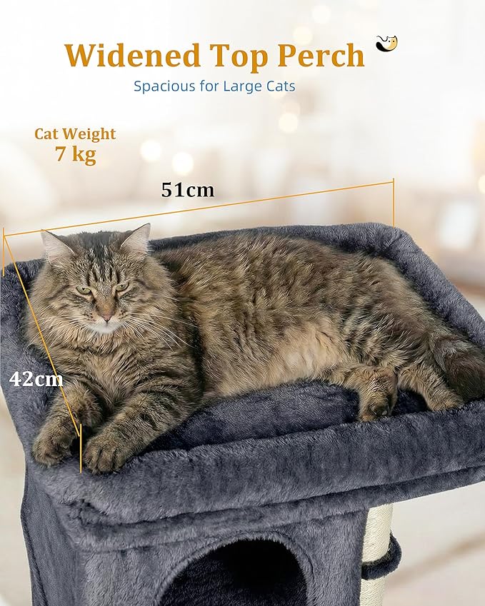 Cat Tree for Large Cat, 19 * 16.5In Large Cat Perch, Adult Cat Tower for Indoor Cats with 24In Long Scratching Post, 2 Cozy Cat Condo House for Adult & Fat Cats, Dark Gray