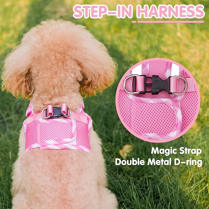 PUPTECK Dog Harness for Puppy and Small Sized Dogs, Step-in No Pull Soft Mesh Vest Harness for Cats Small Pets Walking, Pink, New XS