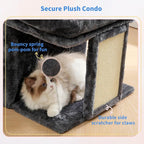 Heybly Cat Tree, 14 inch Cat Tower with Large Perch Bed and Cat Condo for Indoor Cats Large Adult, Cat House with Scratching Posts and Interactive Spring Balls for Your Kittens, Smoky Gray HCT203SG