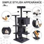 70" Multi-Level Cat Tree Tower with Scratching Posts, Toys & Condo - Space-Saving Design for Indoor Kittens, Compact Floor Footprint & Vertical Space for Multi-Cat Homes-Light Grey
