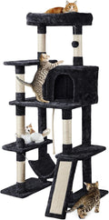 Topeakmart 63in Cat Tree, Large Cat Tower Furniture w/Cat Condo, Padded Platform & Sisal-Covered Scratching Post, Stable Cat Tower Pet Play House, Black