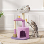 Magshion 33" Flower Cat Tree for Indoor Cats, Compact Cat Tower with Condo, Scratching Posts, Flower Perch & Dangling Toys for Kittens & Small Cats, Cute Cat Furniture Stand, Purple