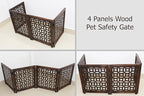 Wooden Foldable Pet Dog Safety Gate -4 Panels 20"Wx24"H- Hand Carved Solid Wood And MDF - Free Standing Portable Indoor Doorway Hall Stairs Dog Puppy Fence - Fully Assembled - Antique Brown -IRONGATE