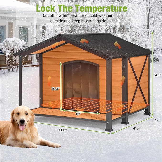 Gutinneen Dog House Outdoor Heated Dog Kennel with Insulation Liner for Winter Waterproof Dog Cage for Small & Medium & Large Dogs,Unique All-Around Iron Frame