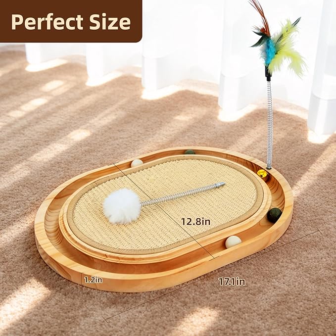 Cat Scratcher, Cat Scratch Sisal Pad with Ball Track Spring Ball, Kitten Interactive Toy for Indoor Cats, Satisfies Kitten’s Scratching, Chasing and Hunting