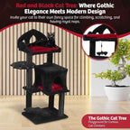 Gothic Cat Tree - 40" Goth Cat Bed, Spacious Condo, Spooky Hanging Bat, Durable Sisal Scratching Post - Elegant Black Cat Tree for Majestic Felines