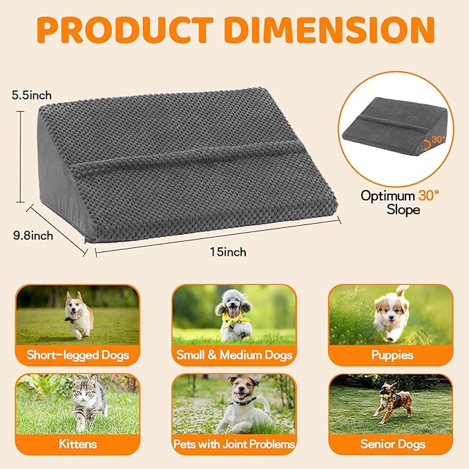 Dog Ramp for Stairs for Small & Senior Dogs and Cats, Non-Slip Foam Indoor Pet Ramp with Self-Sticky Pads, Dog Ramp for Stairs Inside House(Dark Gray, 6 Pack)