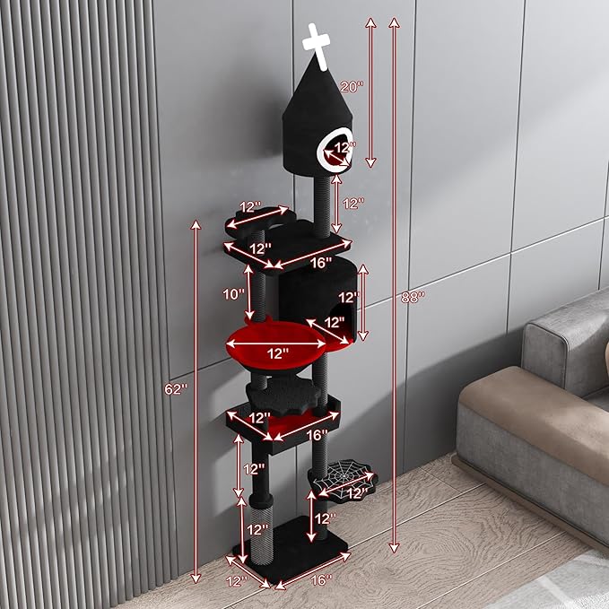 NUNU LAB 88'' H Tall Gothic Cat Tree, Cat Condo, Cat Tower