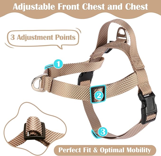 Annchwool No Pull Dog Harness with Front Clip and Easy Control Handle-Belly & Chest Adjustable Dog Harness and Leash Set for Medium Large Dogs-Heavy Duty Vest Harnesses Easy for Walking(Brown,XL)