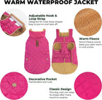 Dog Coat, Warm Winter Dog Waterproof Jacket for Medium Dogs, Fleece Lined Adjustable Dogs Coats Cold Weather Windproof Doggie Snowsuit with Leash Hole, Rose Red X-Large