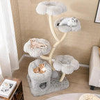 Tangkula Cat Tree Tower, 65 Inch Tall Cat Tower with Sisal Scratching Posts, Flower-Shaped Platforms, Padded Cat Condo, Modern Cat Tree for Indoor Cats Large Adult (Gray)