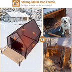 Dog House Outdoor with Insulated Liner Anti-Biting Metal Iron Frame Winter Dog Kennel for Small Mediun Dogs Weatherproof,Brown 100% Insulated