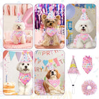 Dog Birthday Bandana with Hat and Dress Girl Set Puppy Birthday Party Supplies Cute Tutu Skirt Outfit for Small Medium Large Dogs Decorations(Purple) (Rose red)