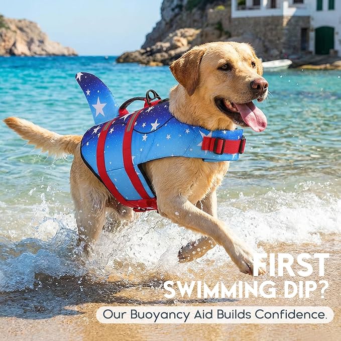 ASENKU Dog Life Jacket - Pet Safety Vest for Swimming & Boating, Shark Life Jacket with Floatation, Dog Lifesavers Swimsuits for Small Medium Large Dogs (GradStar, S)