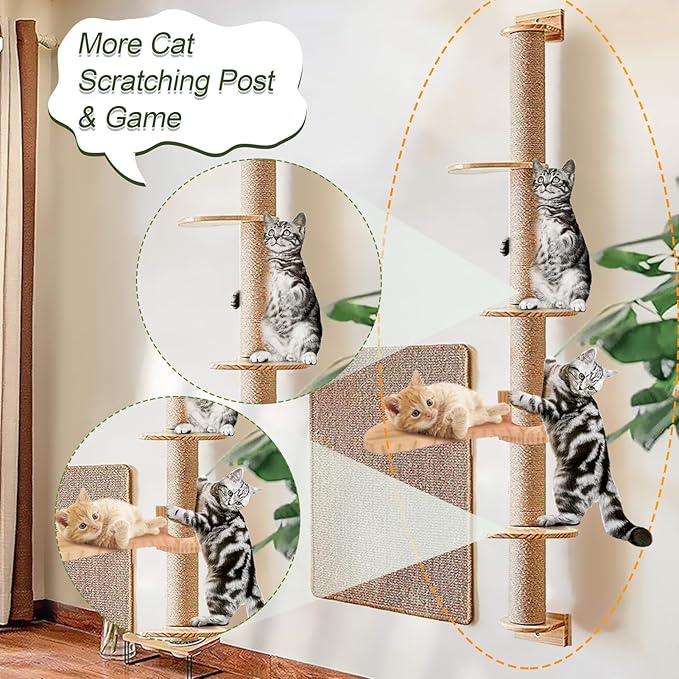 Cat Tree with Toy, Cat Tower for Indoor Cats, 76.8 inch Cat House with Padded Plush Perch, Cozy Hammock and Sisal Scratching Posts, Funny Toys Kittens Pet Play House 1 Set