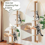 76.8" Tall Cat Tree, Floor to Ceiling Cat Tower, Wall-Mounted Cat Tree Scratching Tower, 5 Tiers Cat Climbing Tree with Scratching Post for Indoor Cats 1 Set