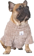 iChoue Pet Dog Winter Warm Sweater Clothes Turtleneck for English Bulldog Boston Terrier Corduroy Cold Weather Pullover Coat Shirt - Khaki/XLarge