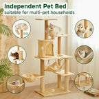 Deluxe Cat Tree Tower, 132cm Multi-Level Climbing Structure with Condo, Hammocks, Platforms, Beige Plush, Indoor Activity Center