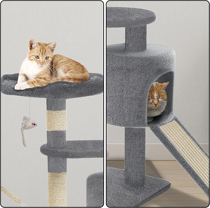 VOUNOT Cat Tree Tower, Cat Condo with Sisal Scratching Post, Multi Level Cat Climbing Frame Indoors, Cat Activity Tree, Grey, XL