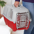 MidWest Homes for Pets Spree Travel Carrier - Hard-Sided Dog & Cat Carrier, Small Pet Travel Crate with Handle, Ventilated Design, Durable Plastic Door, Easy Assembly, 22-Inch, Red
