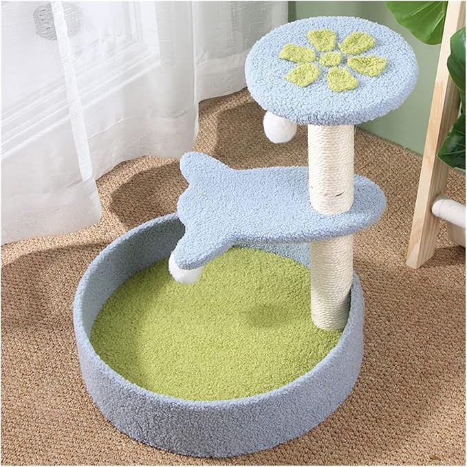 Cat Tree Cat Tower Two-color three-layer cat climbing frame avocado green light blue petals cat litter cat jumping platform cat claw double ball toy Cat Tree Condo Cat Tree Indoor Climbing ( Color : 1