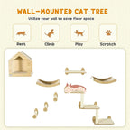 PawHut 8Pcs Wall Mounted Cat Tree Cat Shelf Set, Wall Furniture with Cat Hammocks, Condo, Perches, Steps, Modern Cat Tree for Indoor Cats