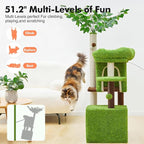 60in Cat Tree with Cat Scratching Post Tree-Shaped Cat Tree Tower with 2 Large Cat Houses and Wide Top Perch Bed for Adults and Large Cats