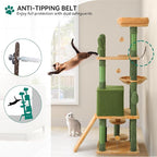 YITAHOME Tall Cactus Cat Tree Tower with Self-Grooming Brush, 60in Cute Cat Climbing Tower for Indoor Cats with Cat Condo, Top Perch, Basktet, Sisal Scratching Posts and Board, Dangling,Ball