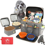Dog Travel Bag for Traveling| Week Away/Overnight Dog Travel Accessories with Multi-Function Pockets| Travel Set for Dogs and Cats|Ideal Pet Diaper Bag and Pet Gift Kit(Grey)