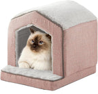 Orthopedic Cat House for Indoor Cats,Small Dogs,Super Soft Cat Bed Cave,Condos, Cubes,Cat Hideaway,Covered,Cat Bed for Kitty Small Medium Large Pet (Pink, 18" L x 15" W x 17" Th)