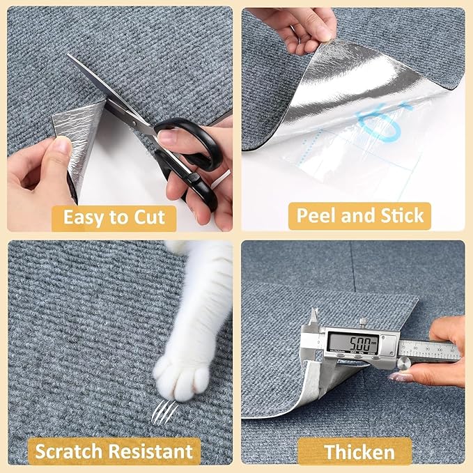 ReWallpaper 24inx6.5ft Cat Scratch Pad Large Sisal Textured Grey Cuttable Carpet Roll for Wall Window Sill Bedside Floor Area Furniture Covering Durable Cat Scratching Mat Self Adhesive Pet Claw Guard