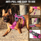 Tactical Dog Harness and Leash Set Small Sized Dog,Heavy Duty No Pull Service Dog Vest and 10 Patches with Dog Seat Belt,Reflective Pet Harness for Training Walking Hiking Camo Pink S