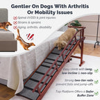 Dog Ramp for Bed or Couch, Wooden Pet Ramp with 20° Gentle Slope, Removable Side Rails, Non-Slip Surface, Top Platform & Wheels, Safe Bed Ramp for Small, Large & Senior Dogs, 74" Long, Mahogany