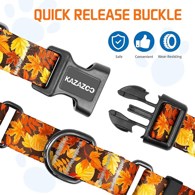 Kazazoo Martingale Collar for Dogs with Quick Release Buckle Adjustable Soft Durable Dog Collar for Small Medium Large No Pull Training Dog Collars-Maple Leaf L