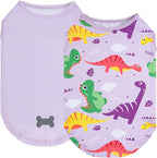 KYEESE 2Pack Dog Shirt, Lightweight Sun Protection Dog T Shirts for Small Dogs Boy Girl, Breathable Mesh Tank Top Sleeveless Pet Reflective Vest, Soft Summer Dogs Clothes, Dinosaur+Purple, M