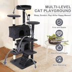 54" Multi-Level Cat Tree Tower with Scratching Posts, Toys & Condo - Space-Saving Design for Indoor Kittens, Compact Floor Footprint & Vertical Space for Multi-Cat Homes-Dark Grey