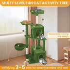 Cat Tree, 54-Inch Cat Tower for Indoor Cats,Plush Multi-Level Cat Condo with Scratching Posts, Basket, Perches,2 Caves,2 Pompoms(Green)