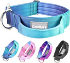 Tactical Dog Collar, 1.5" Wide Thick Heavy Duty Dog Collar with Handle, Soft Neoprene Padded Military-Grade Nylon Training Collar with Quick Release Metal Buckle for Medium Dogs (Blue, M)