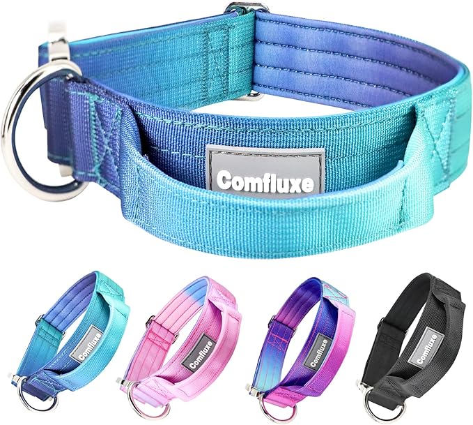 Tactical Dog Collar, 1.5" Wide Thick Heavy Duty Dog Collar with Handle, Soft Neoprene Padded Military-Grade Nylon Training Collar with Quick Release Metal Buckle for Large Dogs (Blue, L,XL)