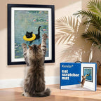 Wall Art Cat Scratcher Mat - Sisal Vertical Cat Scratch Pad with Photo Frame Design, No-Drill Wall-Mounted, 16"x12" Wall & Couch Cat Scratching Mat, 1 Extra Mat Included Free (Pond-Side Cat)