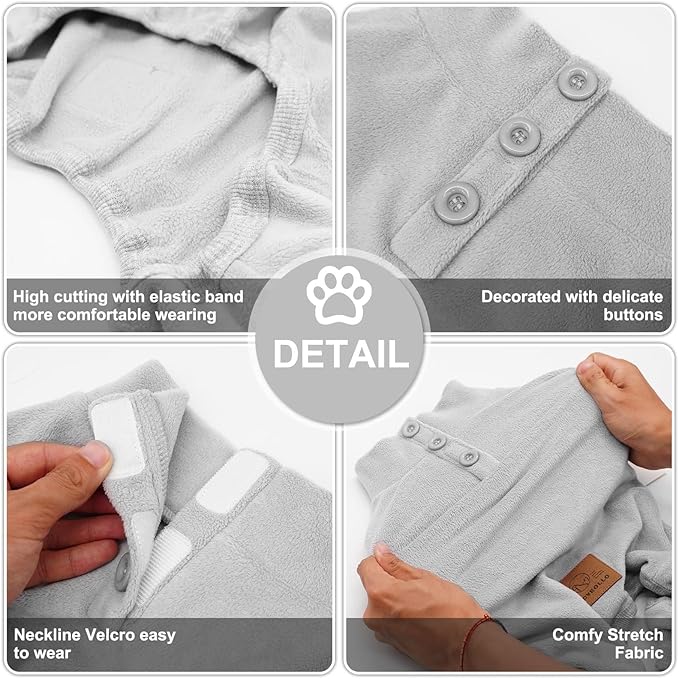 cyeollo Dog Pajamas Fleece Dog Coat Thermal Dog Onesie Stretchy Jumpsuits Doggie Pjs Warm Pet Pajamas for Small Dogs Color Grey