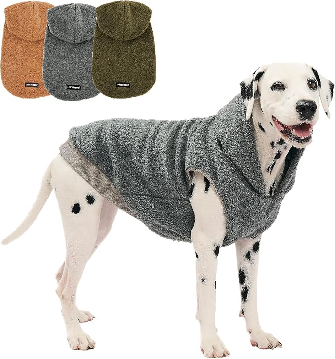 Tuff Pupper Fleece Dog Hoodie Sweater | Teddy Sherpa Outer & Soft Polar Fleece Lining | Adjustable Fit Winter Coat with Hood, Leash Hole, Ribbed Cuffs | for Small Medium Large XL XXL Dogs (Grey, L)