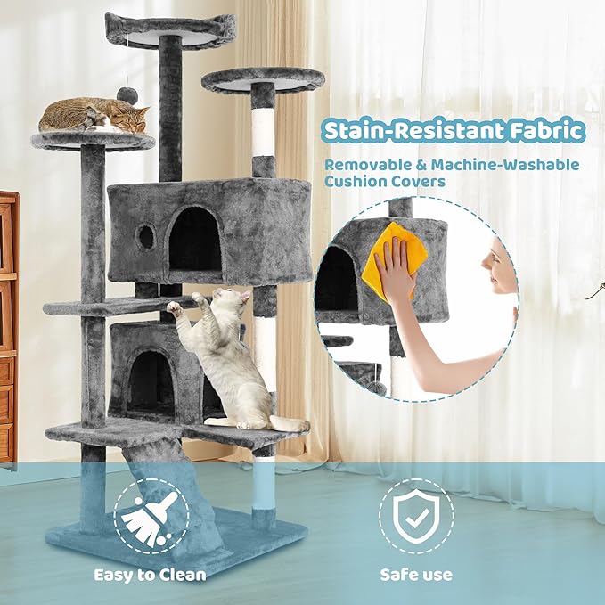 Cat Climbing Tower, Cat Jumping Platform Space Saving Cat Condo Pet Play House for Indoor Cats, 54", Ashy